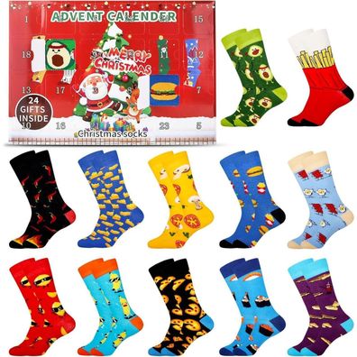 Weihnachtskalender Kinder Socken 35-38 Adventskalender lustige Motive 2024 Jungs