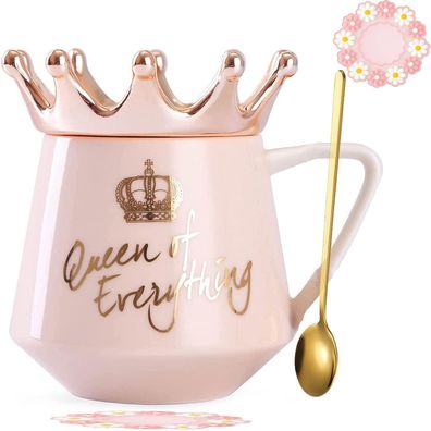 Rosa Arawat Queen of Everything Tasse mit Deckel und Krone - 350 ml Keramik
