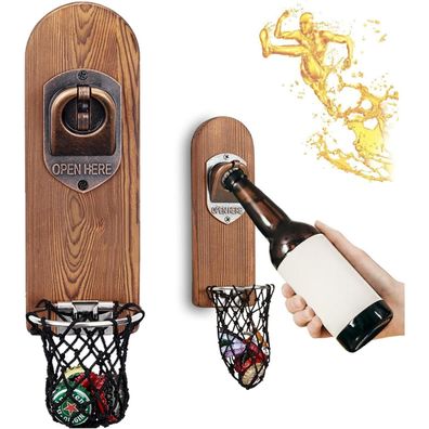 Flaschenöffner Wand Magnet Vintage Holz Bieröffner Behälter Magnetisch Geschenke