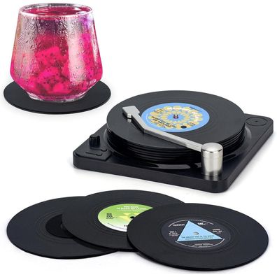 Valdivia Retro-Vinyl-Schallplatten Untersetzer mit Spieler, 6