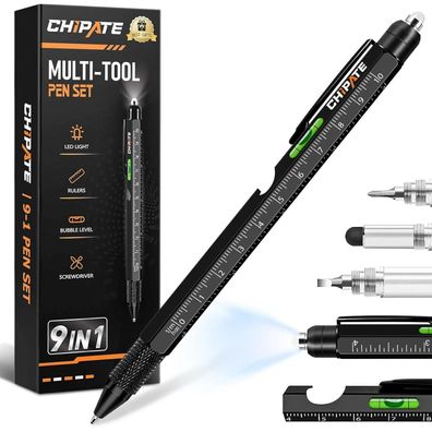 Chipate 9-IN-1 Multifunktions Kugelschreiber Schwarz für Männer