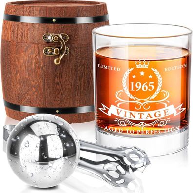 Premium-Whiskyglas-Set 1964 & XL-Whiskykugel in Fassbox, Geschenkideen