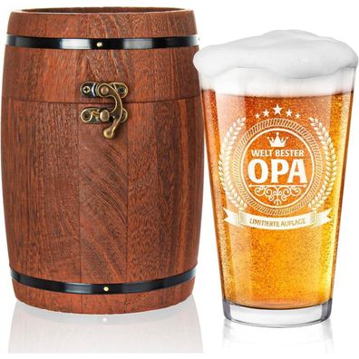 Opa Bierglas in Fassbox 480ml, Hochwertige Opa-Geschenke von Enkelkindern