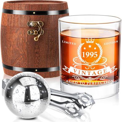 Whiskyglas-Set 1994 in Fassbox für 30. Geburtstagsgeschenke