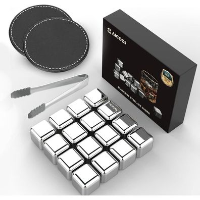 16 Edelstahl Whiskysteine Ice Cubes Set für Getränke, Vatertagsgeschenke