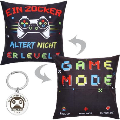 Dekokissen 45x45 cm Männerkissen Zocker Geburtstagsgeschenk Schlüsselanhänger
