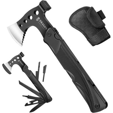 DRAGON CREEK Camping Axt Beil Multitool 15 in 1 Survival Werkzeug Männer
