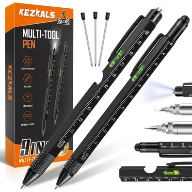 Kezkals 9-in-1 Multifunktionsstift Set Schwarz - Geschenk für
