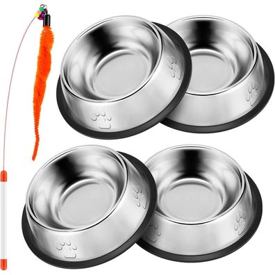 Katzennapf 4er Set Futternapf Katze Katzenspielzeug 4-teilig Edelstahl