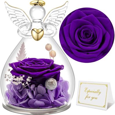 Ewige Rose Engel Figur Muttertagsgeschenk Glaskuppel Rote Rosen