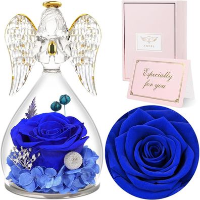 Ewige Rose im Engel Glaskuppel Muttertagsgeschenk Blau