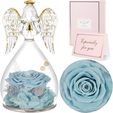 Sunia Ewige Rose Engel Figur Geschenk Muttertag handgefertigte Blume Glaskuppel