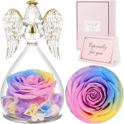 Ewige Rose Engel Figur Rosen Geschenk Muttertag Handgefertigte Blume Glaskuppel