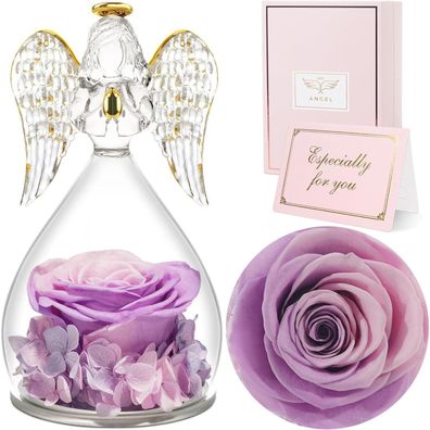 Handgefertigte Ewige Rose Engel Figur Glaskuppel Muttertag Geburtstagsgeschenk