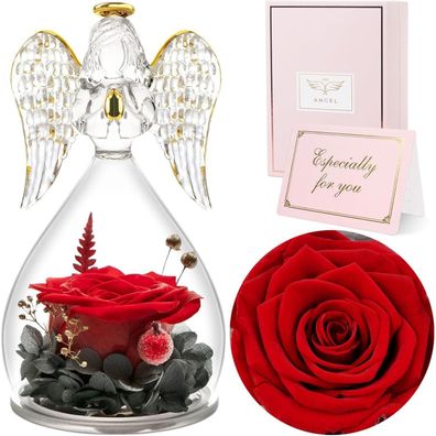 Sunia Ewige Rose Engel Figur Glaskuppel Muttertagsgeschenk Rot