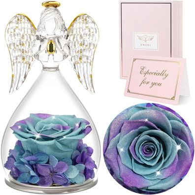 Ewige Rose mit Engel Figur in Glaskuppel Muttertagsgeschenk