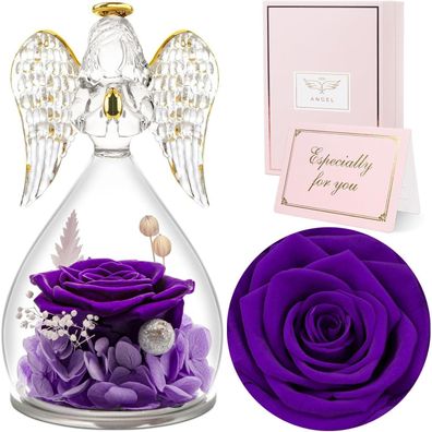 Sunia Ewige Rose Engel Figur Glaskuppel Blume lila Muttertagsgeschenk