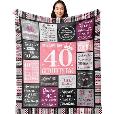 Flanell-Fleece Decke 150x130CM 40. Geburtstag Frauen-Geschenk