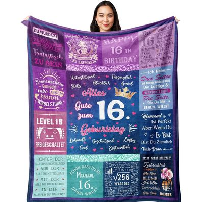 Yesbird 16. Geburtstag Mädchen Geschenk Sweet 16 Decke 150x130CM Teenager