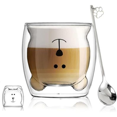 Süße Doppelwandige Isolierglas Tassen Kaffee Tee Espressotasse Bär 230ml