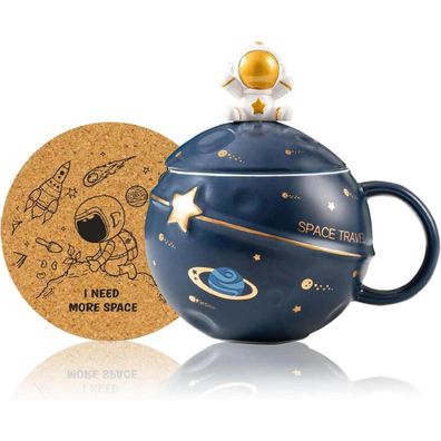 Kawaii Astronaut Planet Tasse Weltraum Prägung Keramik Neuheit Becher Deckel