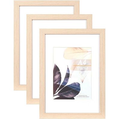 Bilderrahmen A4 Eiche Holz Plexiglas Posterrahmen Fotorahmen 3er Set