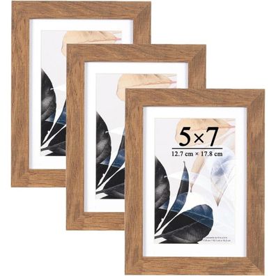 Holzfarbener Bilderrahmen 13x18 Echtholz Plexiglas Fotorahmen 3er Set