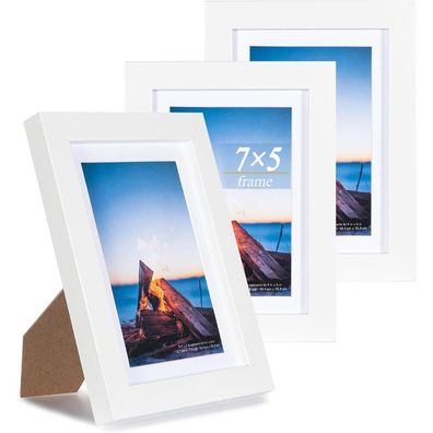 Bilderrahmen 3er Set Weiß 13x18cm MDF Holz-Rahmen Acrylglas Ideal Zertifikat
