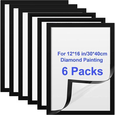 Diamond Painting Rahmen 6er Set 30x40 cm Schwarz Magnetisch Selbstklebend