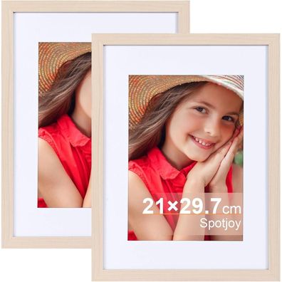 Spotjoy Bilderrahmen A4 21x29.7cm 2er-Set Holzrahmen mit Passepartouts