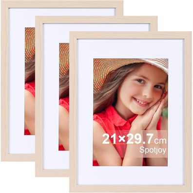 Spotjoy A4 Bilderrahmen Set 3er Holzrahmen Passepartouts MDF Rahmen 21x29.7cm