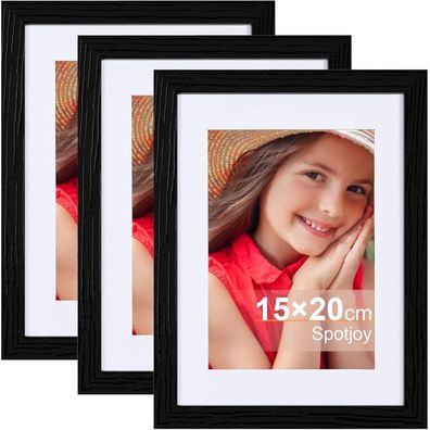 3er-Set Bilderrahmen 15x20cm Schwarz Holzrahmen mit Passepartouts