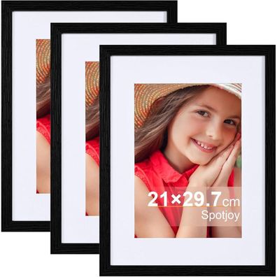 Spotjoy Bilderrahmen A4 Set 3er Posterrahmen Holzrahmen Schwarz