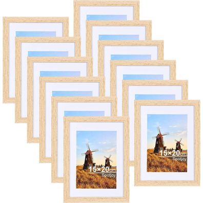 Spotjoy Bilderrahmen 15x20 cm 12er Set Holzrahmen Passepartout Acrylglas
