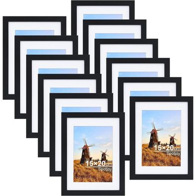Bilderrahmen 15x20cm 12er Set Fotorahmen Holzrahmen Passepartout Acrylglas