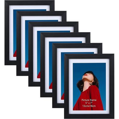 Bilderrahmen 13x18 Schwarz 6er-Set Passepartout Wand Tisch hochwertig