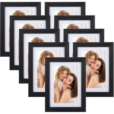 Bilderrahmen Set 10x15 Schwarz 9er-Set Passepartout 13x18 Wand Tisch