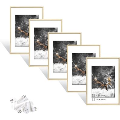 5er Set Fotorahmen DIN Plexi-Glas Portraitrahmen Haken Wohnzimmer Eiche Holz