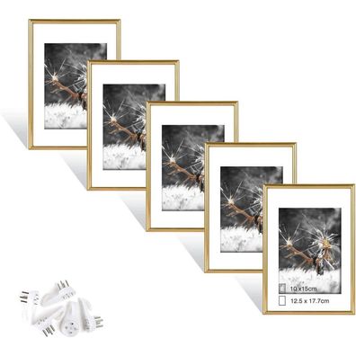 Dmyifan 5er Set Gold Fotorahmen DIN 7 Inches Plexi-Glas Portraitrahmen Hängen