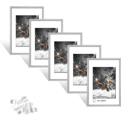 Dmyifan Silber Fotorahmen 8'' Set 5 Stück Portraitrahmen Plexi-Glas 15x20cm