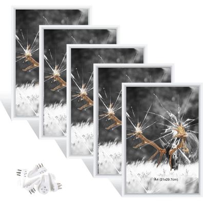 Dmyifan 5er Set Weiß Bilderrahmen DIN A4 Plexi-Glas Portraitrahmen