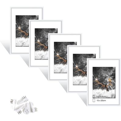 Dmyifan 5er Bilderrahmen Set 15x20 cm Weiß mit Plexiglas, Hoch- und Querformat