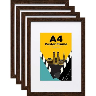 Egofine A4 Bilderrahmen 4er-Set Holzrahmen Acrylglas Passepartout Fotos A5