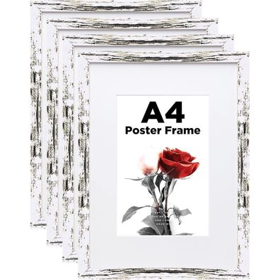 Bilderrahmen A4 Holz Acrylglas MDF 4er-Set Passepartout 21x29.7 cm Portrait