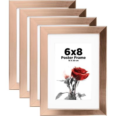 Egofine Bilderrahmen 15x20cm Holzrahmen Acrylglas Passepartout 4er-Set Rose Gold