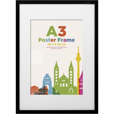 Egofine Bilderrahmen A3 Holzrahmen Acrylglas MDF Schwarz