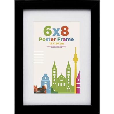 Egofine Bilderrahmen Holz 15x20 cm Acrylglas Passepartout Schwarz