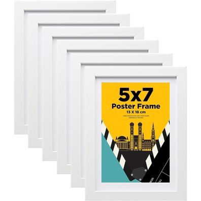Egofine Bilderrahmen 13x18 cm Weiß 6er-Set Holzrahmen Acrylglas MDF Passepartout