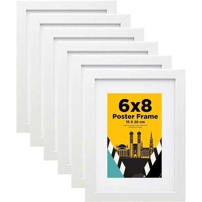 Bilderrahmen 15x20 cm Weiß 6er Set Holzrahmen Acrylglas Passepartout 10x15cm