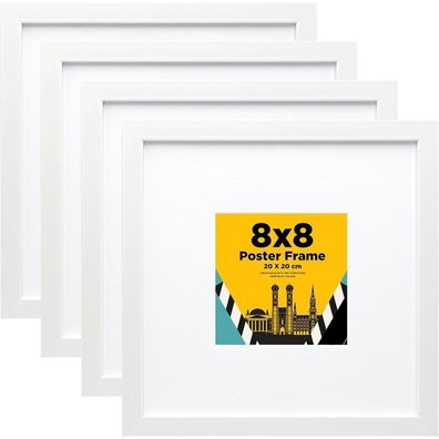 Egofine Bilderrahmen 20x20cm Weiß 4er-Set Echtglas 10x10cm Matte Wand